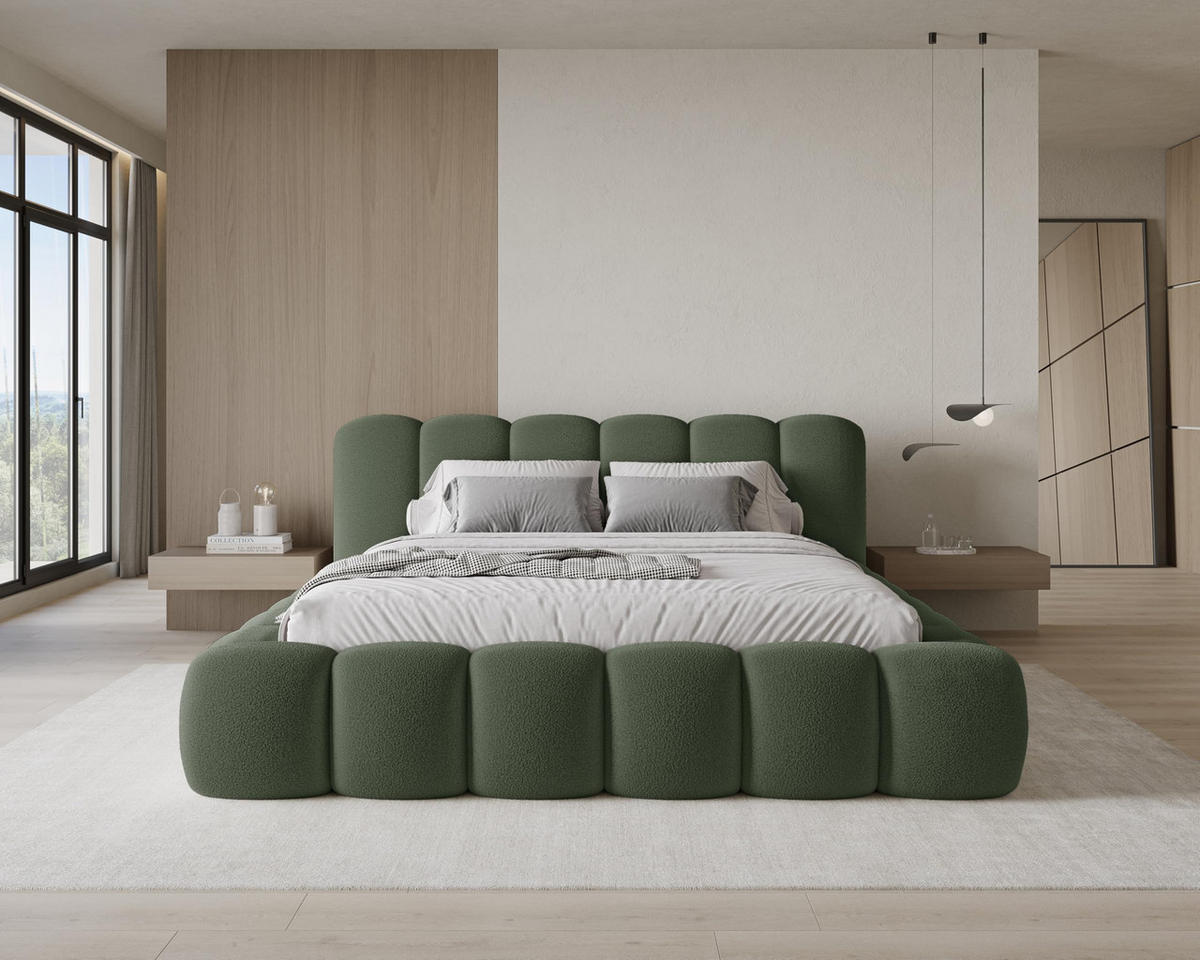 POLSTERBETT 160x200 mit Bettkasten, Lattenrost und Kopfteil, Bouclé-Stoffbezug Grün - Grün, Holz (160/200cm) - Chilly