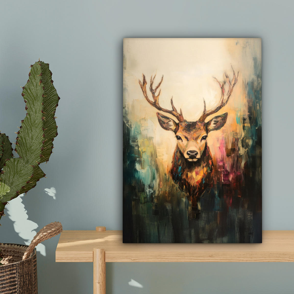 LEINWANDBILD Hirsch - Gemalt - Geweih - Braun 20x30 cm - Haselnussfarben, Textil (20/30cm) - MuchoWow