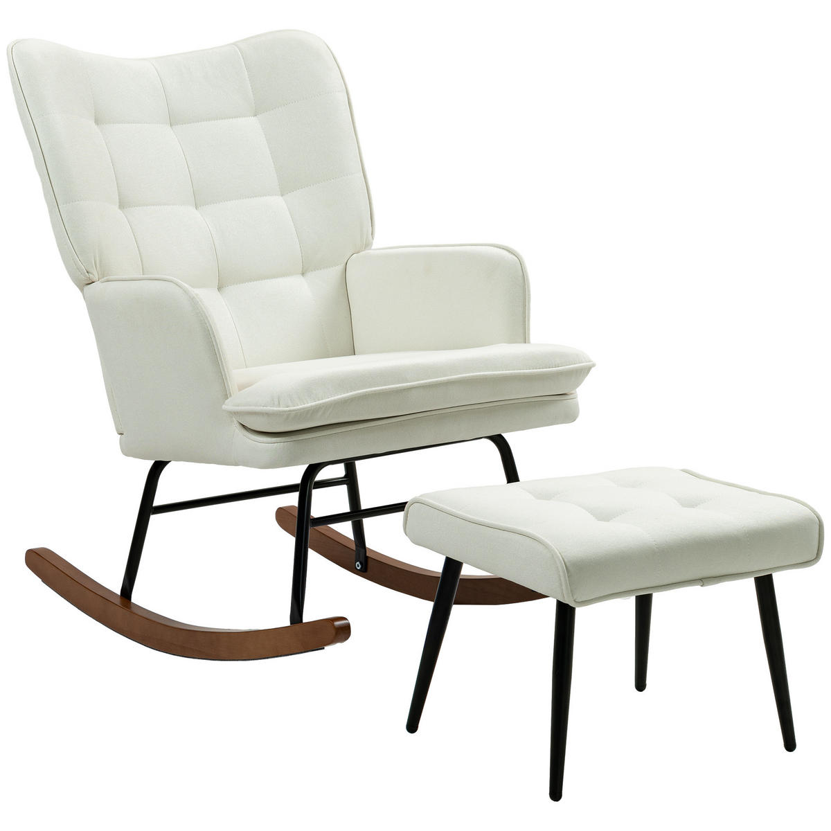 SCHAUKELSTUHL DE-07516 mit Hocker und Leinenimitat Cremeweiß - Creme, Metall (89/90/64cm) - ComfortXL