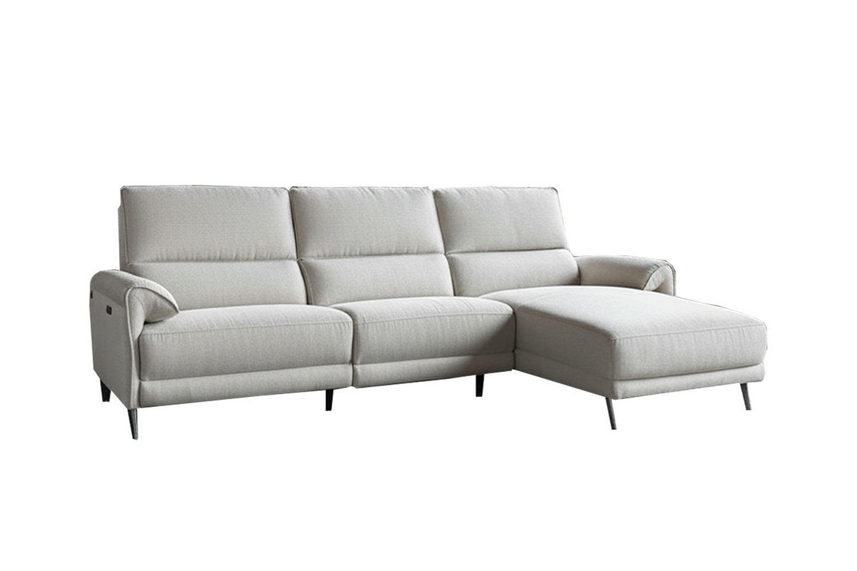 ECKSOFA ADRIANA Hellgrau Flachgewebe Relaxfunktion - Hellgrau/Schwarz, Textil/Metall (280/163cm) - KAWOLA