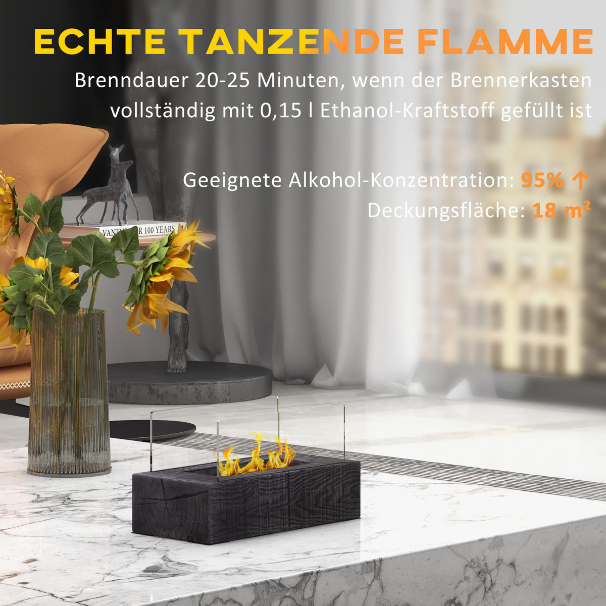ETHANOL Kamin, 1000BTU Tischfeuer, mit Feuerdeckel, Edelstahl, Grau - Grau, Metall (16/18/33cm) - HOMCOM