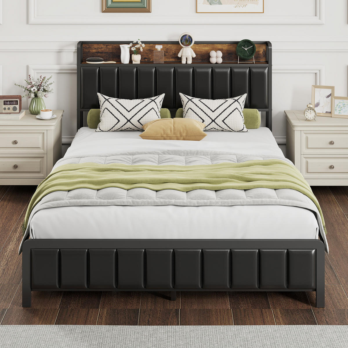 BETT 140x190 cm DE-14672 mit 4 Schubladen & Ablage Schwarz - Schwarz, Metall (140/190cm) - ComfortXL