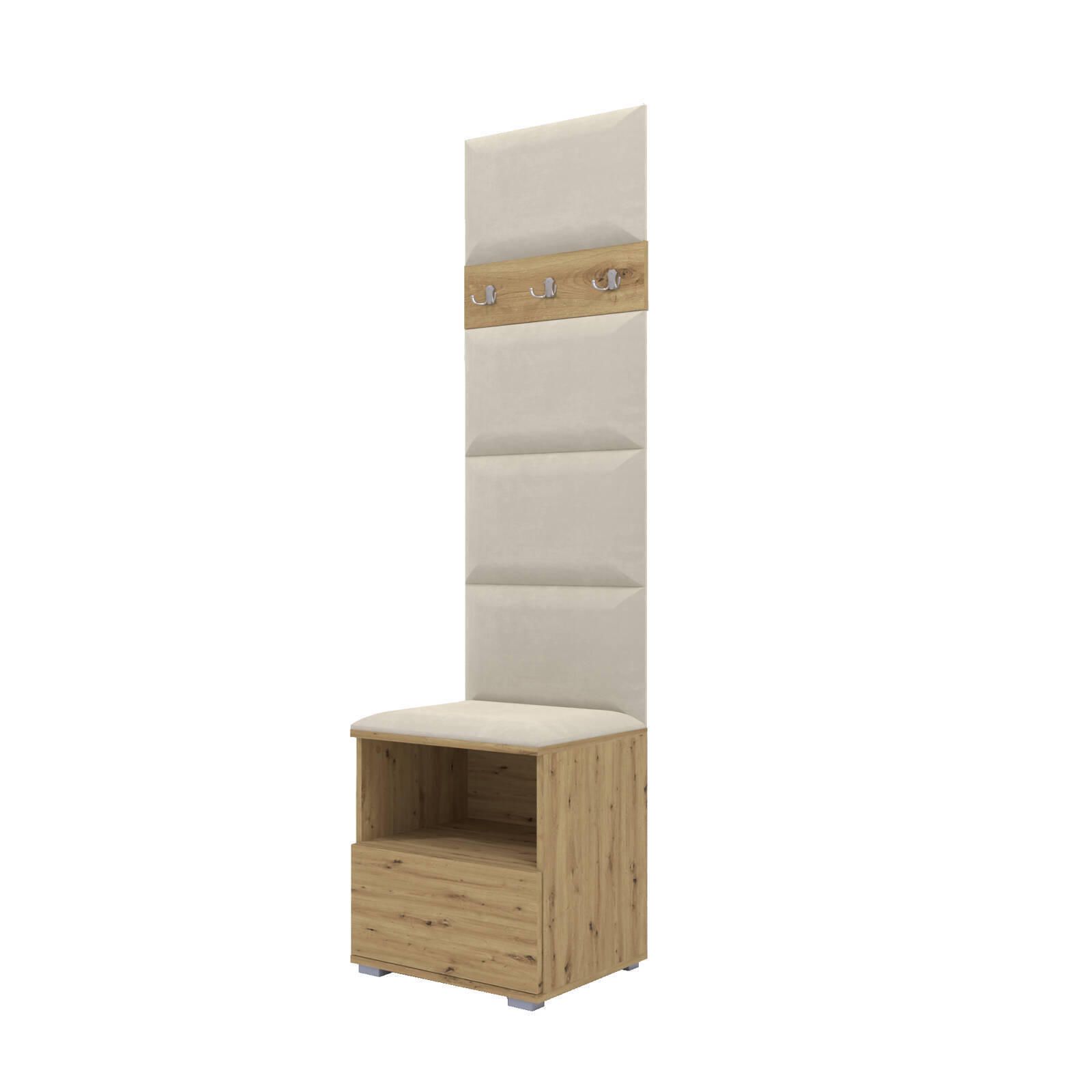 GARDEROBEN-SET Nela IV mit gepolsterten Paneelen 50/187/40 - Silberfarben/Creme, Holzwerkstoff/Kunststoff (50/187/40cm)