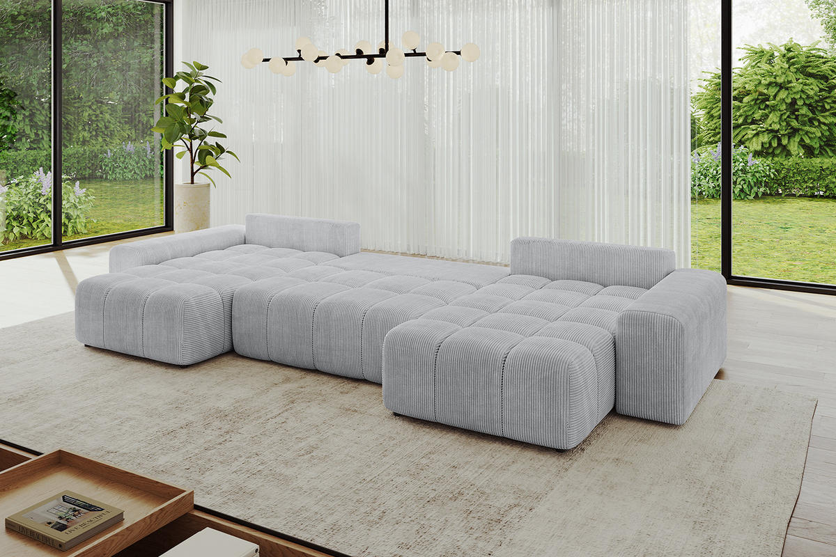 WOHNLANDSCHAFT ENIL-U 390x175x84 Grau Cord - Grau, Holzwerkstoff/Kunststoff (390/84/175cm) - ALTDECOR
