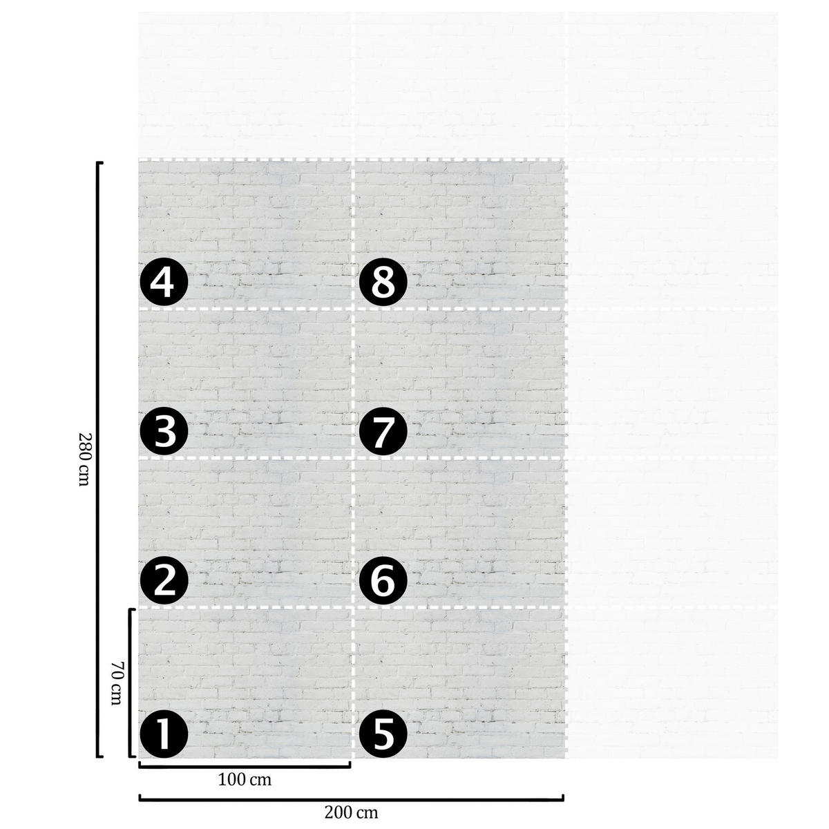 TAPETE Ziegel aus echtem Papier, 200x280cm, 8 Bögen - Weiß, Papier (200/280cm) - WALLPAPERS4BEGINNERS