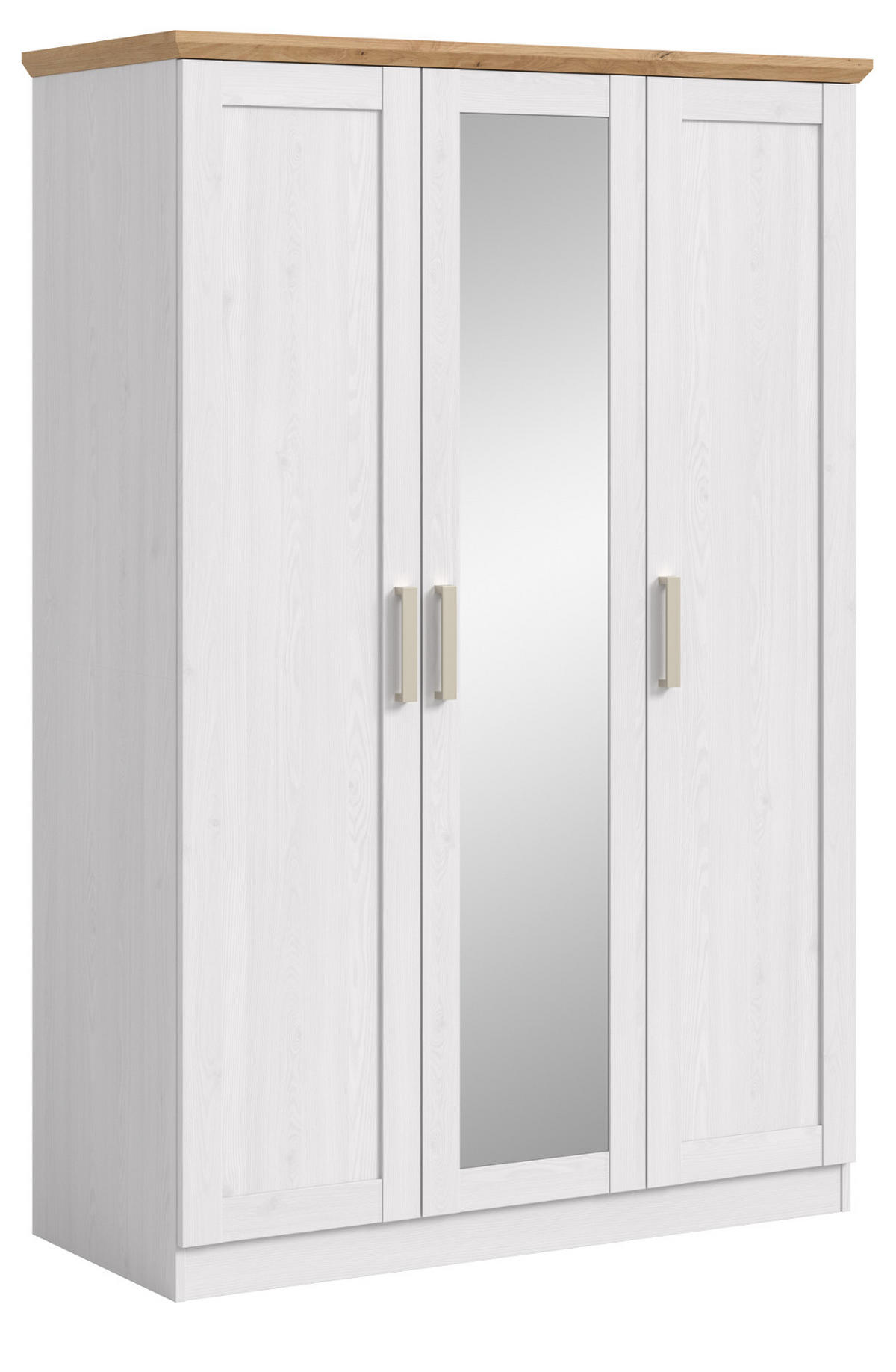 KLEIDERSCHRANK weiß Lärche, Eiche Artisan 3-türig 124 cm, Drehtürenschrank im Landhaus-Stil - Beige/Lärchefarben, Glas/Holzwerkstoff (124/185/54cm) - Inn.Furn