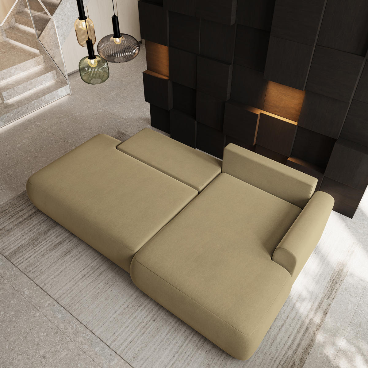 ECKSOFA NUVIRA CL R-S Senfgelb Samtstoff mit Schlaffunktion - Currygelb, Holzwerkstoff/Textil (279/158cm) - MASSENO