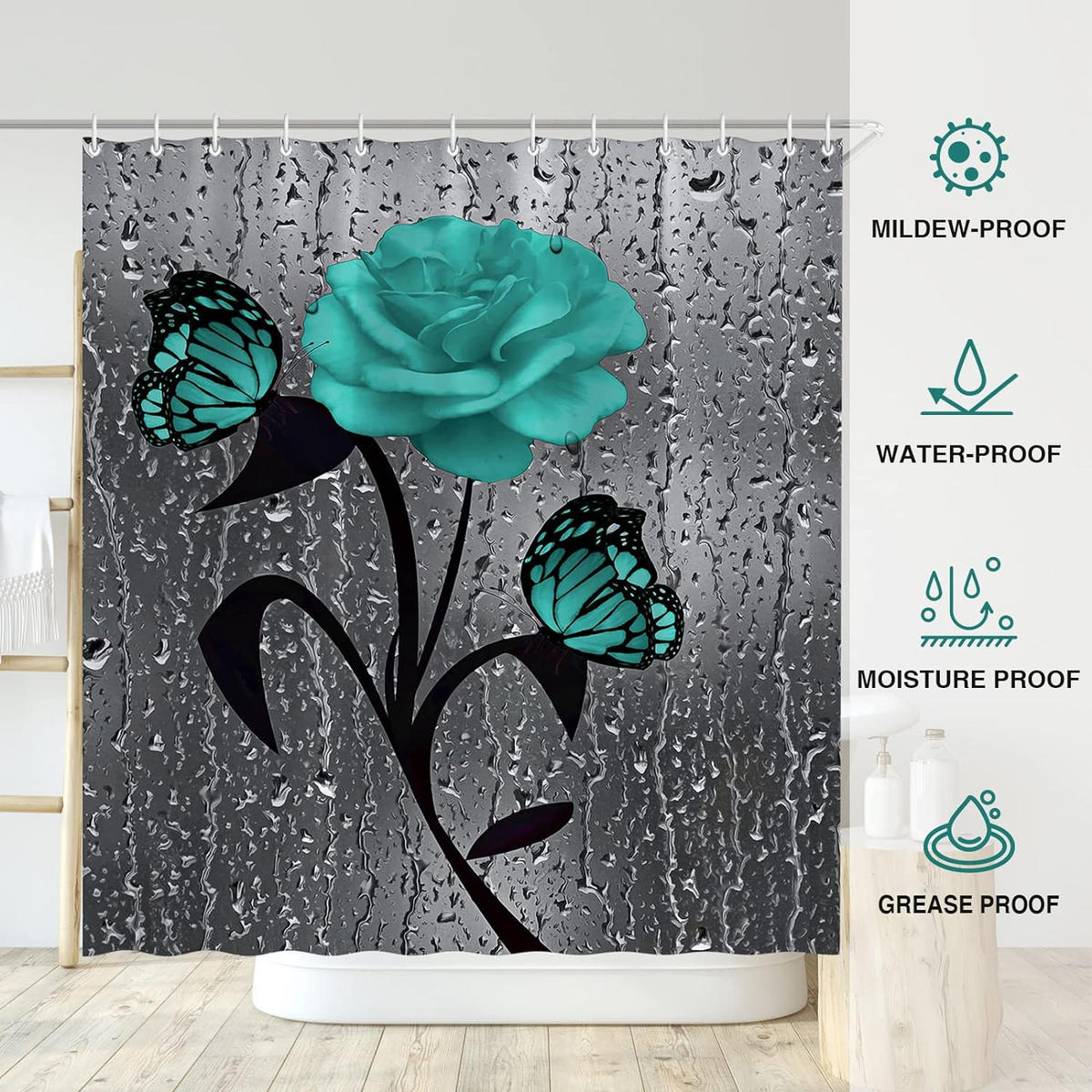 DUSCHVORHANG 180 x 180 cm Polyester schimmelresistent wasserdicht mit Haken Badezimmer - Grün, Textil (180/180cm) - MCBOSON