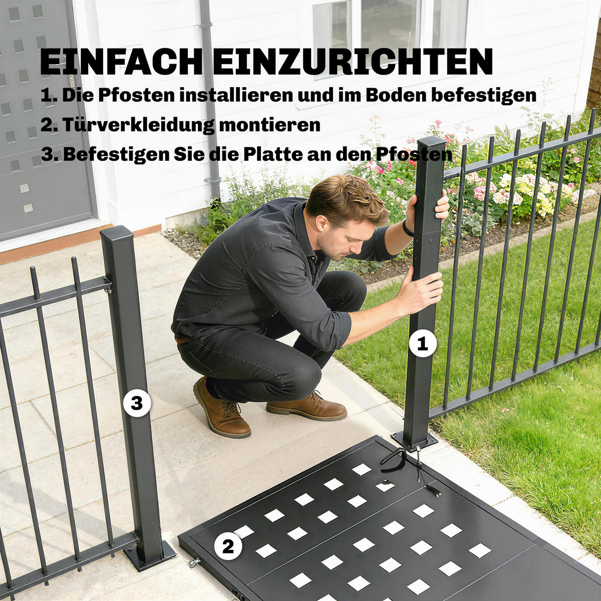 GARTENTOR Verzinkter Stahl Dunkelgrau - Dunkelgrau, Metall (4/130cm) - Outsunny