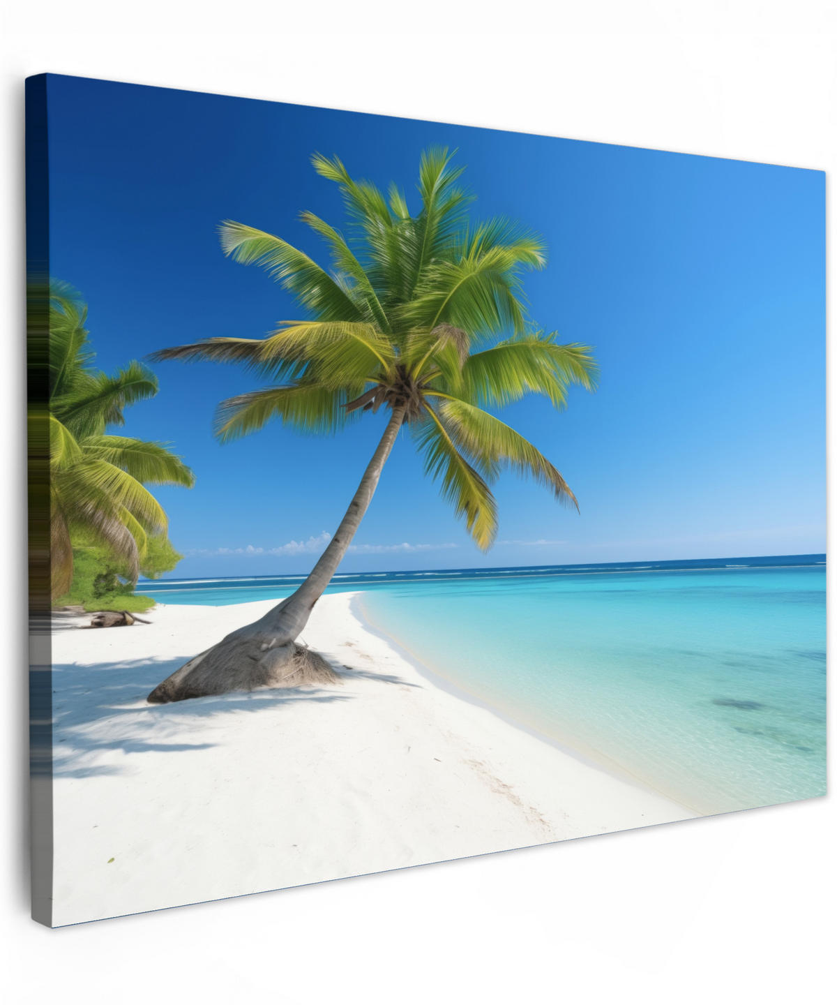 LEINWANDBILD Strand - Palme - Tropisch - Meer Wandbilder 80x60 cm - Grün, Textil (80/60cm) - MuchoWow