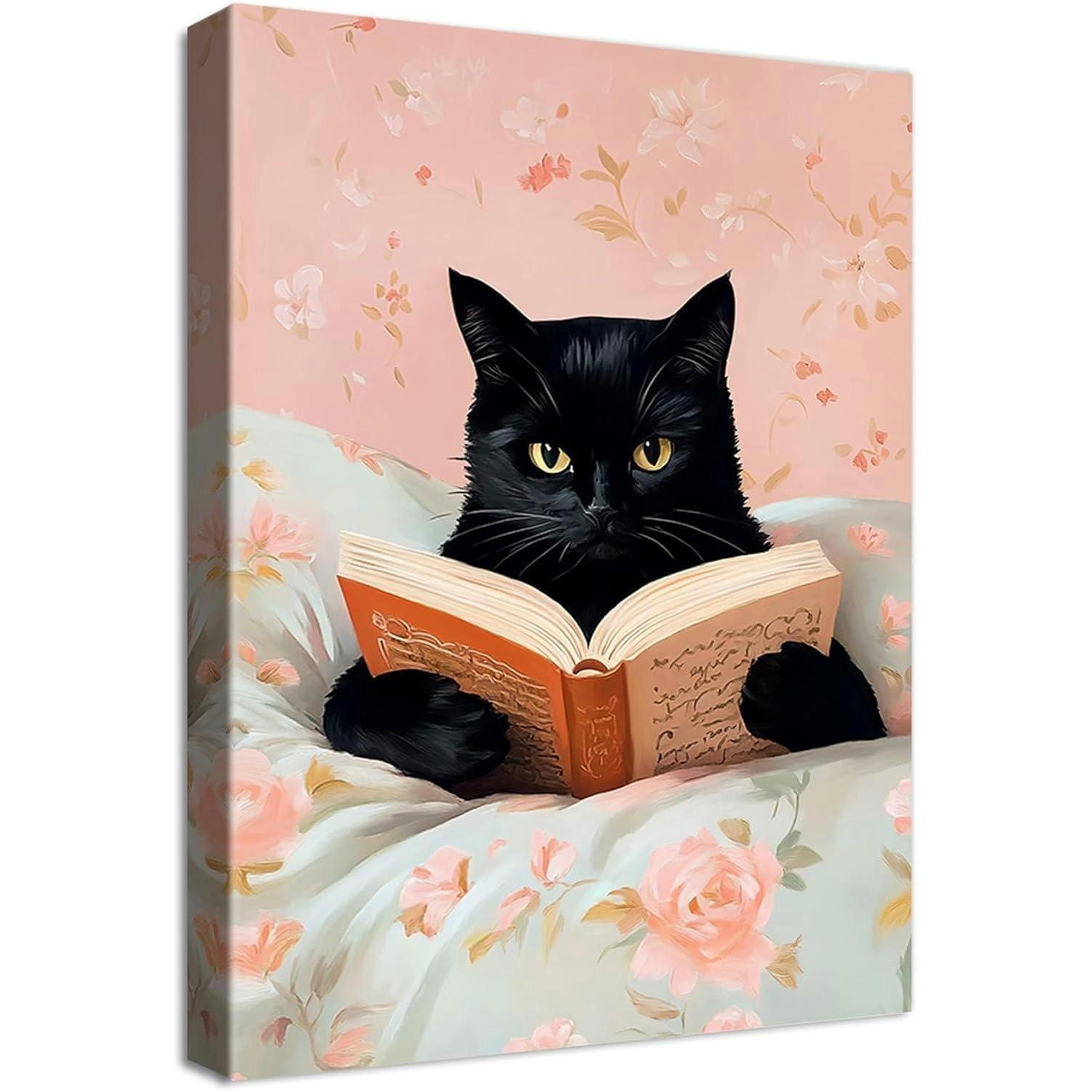LEINWANDBILD Schwarze Katze mit Buch 30 x 40 cm - Schwarz, Textil (40/0.5cm)