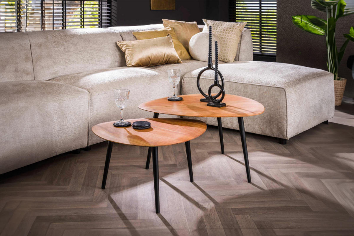 COUCHTISCH-SET RINA Braun Akazie - Schwarz/Braun, Holz/Metall (77/70/40cm) - KAWOLA