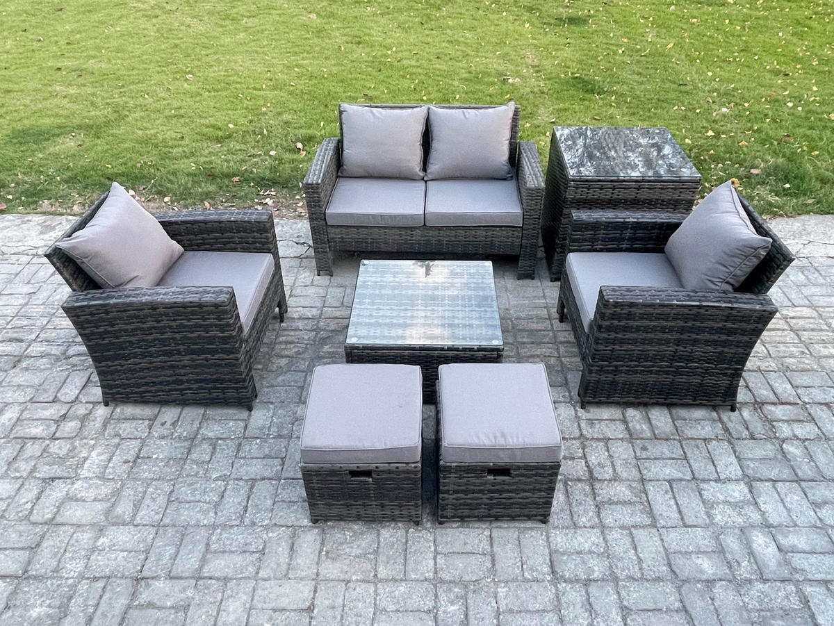 GARTENSOFA Hohe Rückenlehne Polyrattan Dunkelgrau 6-Sitzer - Dunkelgrau, Metall - Fimous