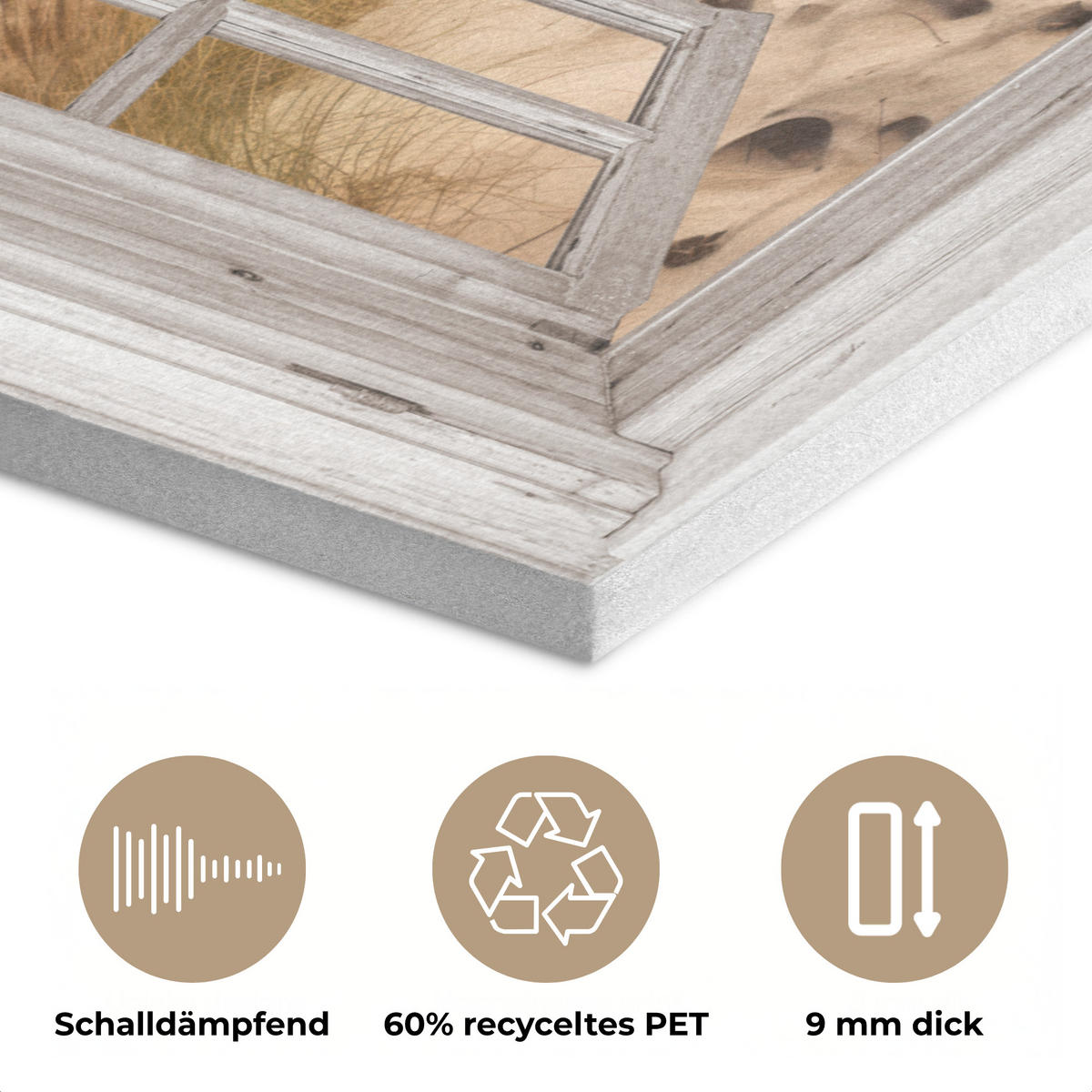 AKUSTIKPANEEL Fenster - Meer - Küste - Natur - Ausblick - Strand - Wattenmeer 100x70 cm - Beige, Textil (100/0.9/70cm) - MuchoWow