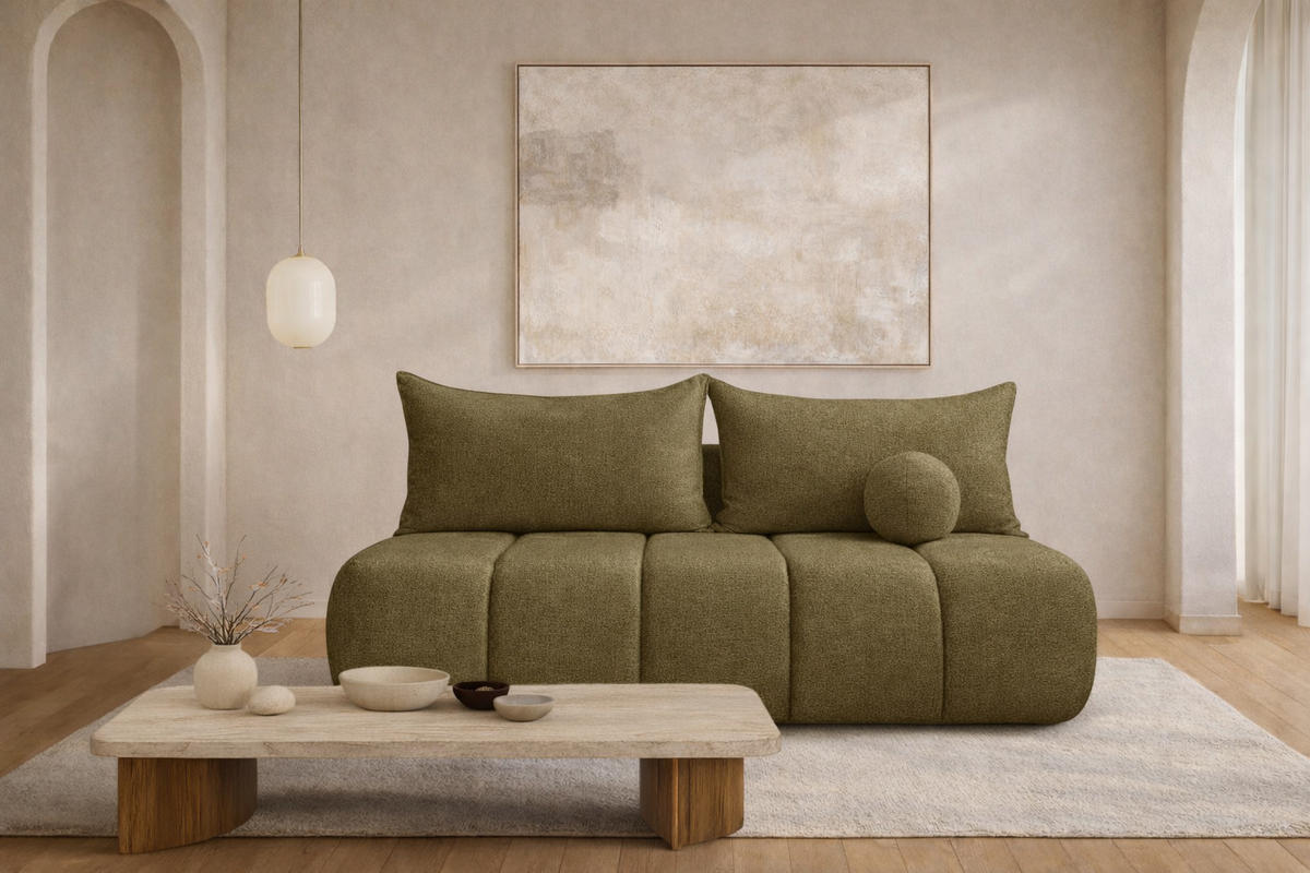 SOFA Mit Schlaffunktion Und Bettkasten, Veloursstoff Monolith, Olive, PIANO - Olivgrün, Holz (207/91/103cm) - Kaiser Möbel