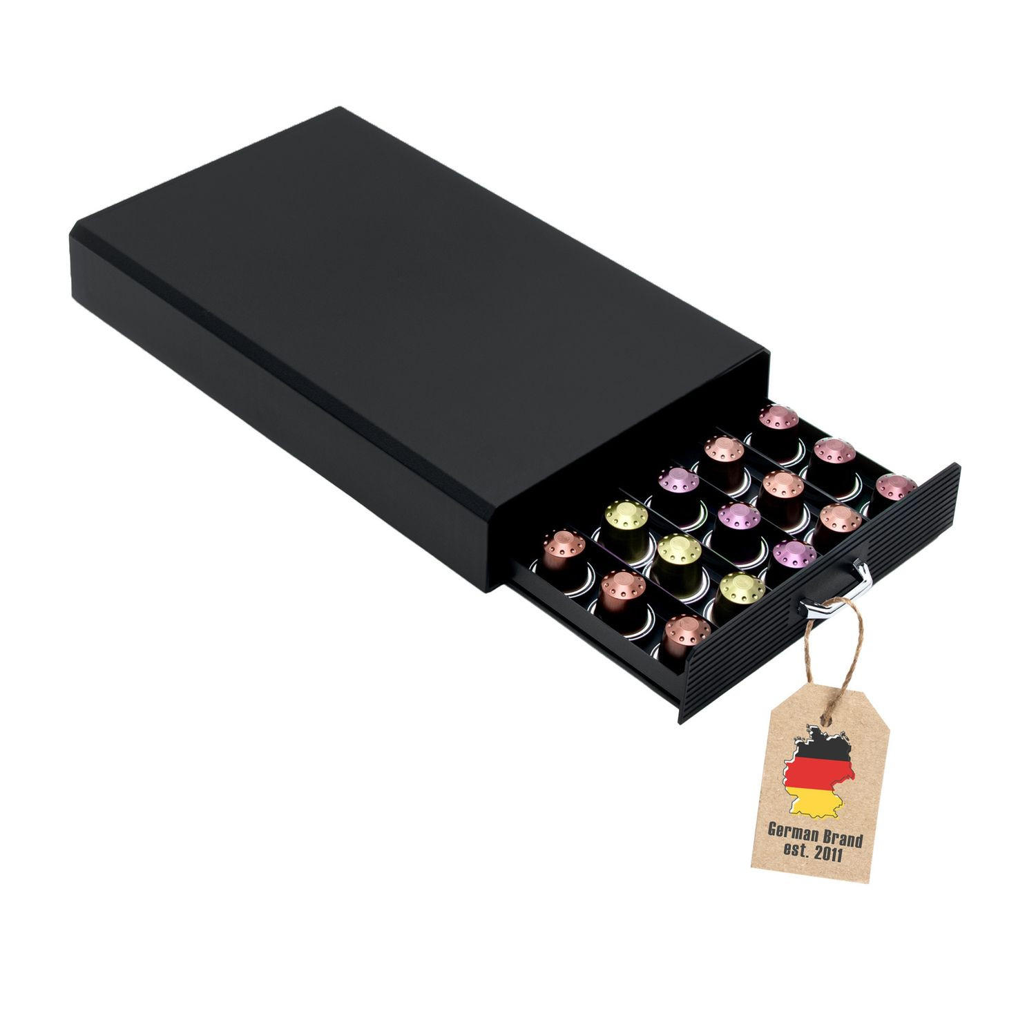 AUFBEWAHRUNGSSCHUBLADE für Kaffeekapseln kompatibel mit Nespresso Kapseln - Schwarz, Kunststoff (23.5/6/38.5cm) - Intirilife