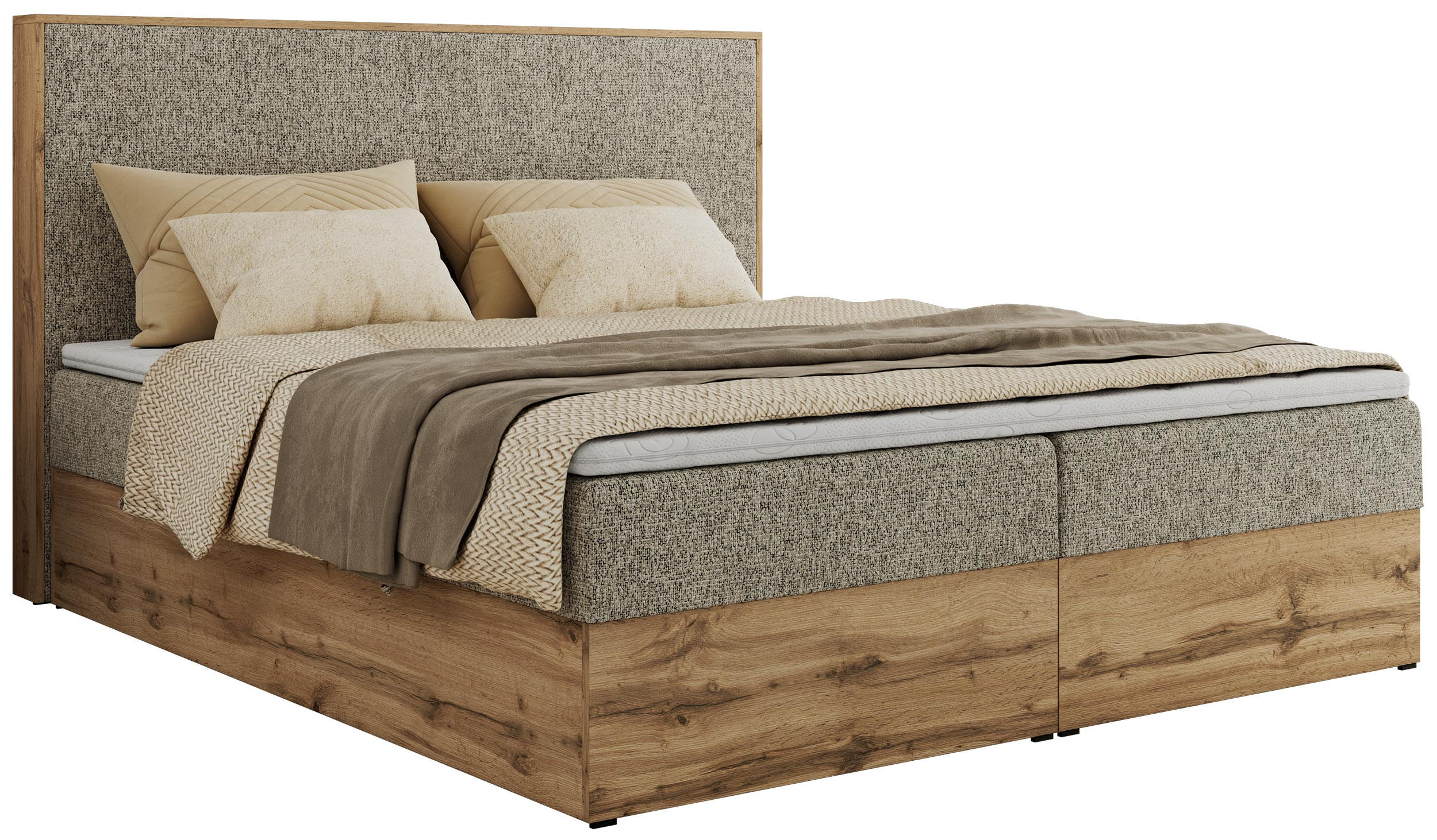 BOXBETT WOOD CLASSIC 180/200 - Dunkelbeige Strukture - H4 - Cappuccino, Textil (180/200cm) - MKS