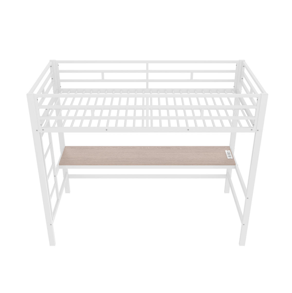HOCHBETT mit Schreibtisch 90/200 cm in Weiß – mit LED-Lichtleiste und Leiter - Weiß, Metall (90/200cm) - BEAOK