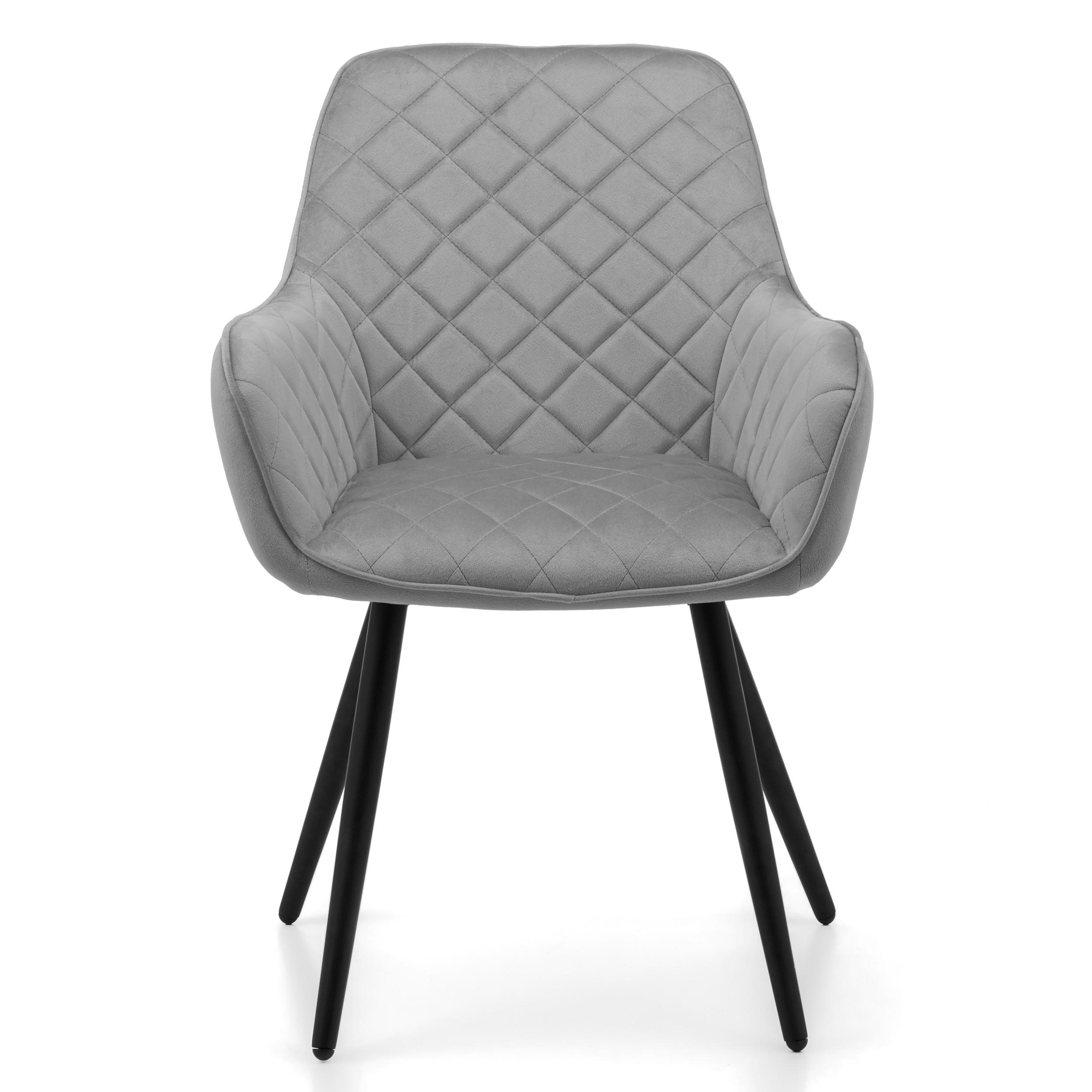 STUHL COLIN gespolsterter mit Steppung - hellgrau - Samt Velours - Hellgrau/Schwarz, Textil/Metall (58/87/61cm) - NEW HOME