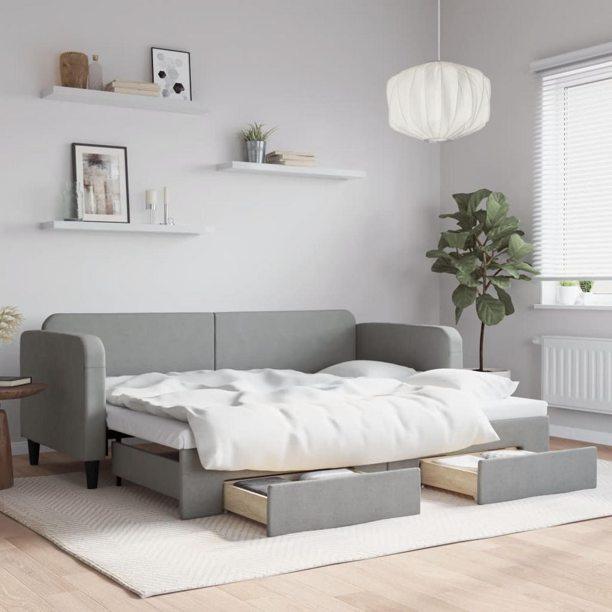 TAGESBETT Ausziehbar mit Schubladen Hellgrau 80x200 cm Stoff - Grau, Textil (170/220cm) - furnicato