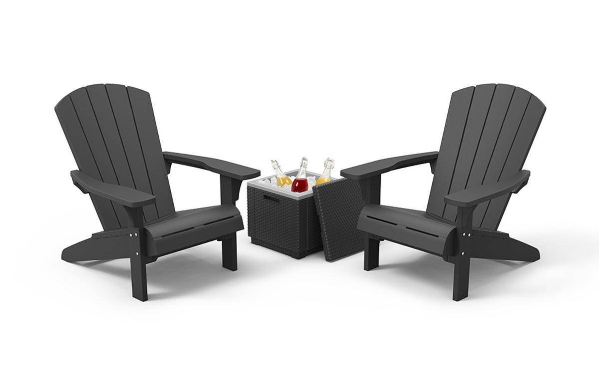 GARTENSTUHL Adirondack Troy - 2er Set mit Tisch - Grau, Kunststoff - Keter