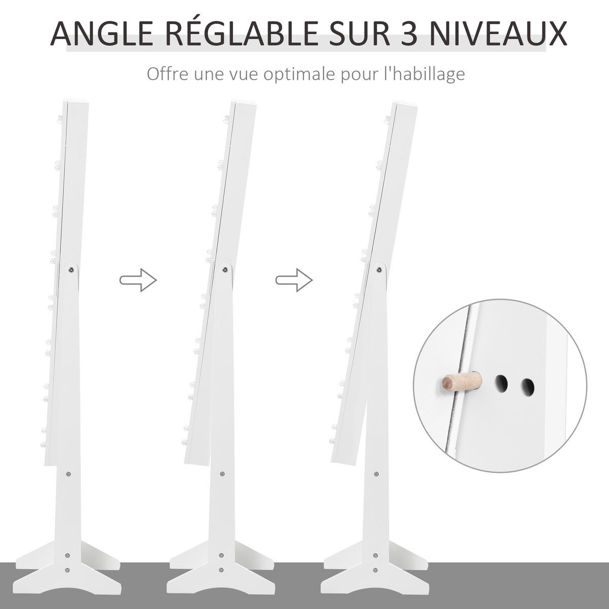 STANDSPIEGEL DE-18884 16 LEDs Weiß - Weiß, Holzwerkstoff (36/136/30cm) - ComfortXL