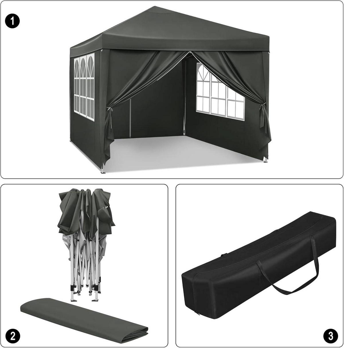 PAVILLON Pop-Up wasserdichter Faltpavillon, aus Oxford Metallrahmen 3 x 3 m - Grau, Metall (300/300/260cm) - Woltu