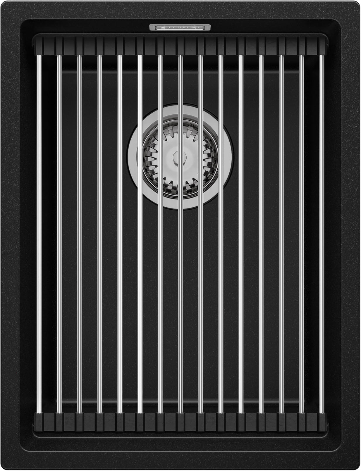 SPÜLBECKEN Praga Slim, 2-er set Schwarz 36/47 cm 1 Becken + Ablauf-Set + Aufrollbare Abtropffläche ab 40er Unterschrank - Chromfarben/Schwarz, Kunststoff (36/20/47cm) - Primagran