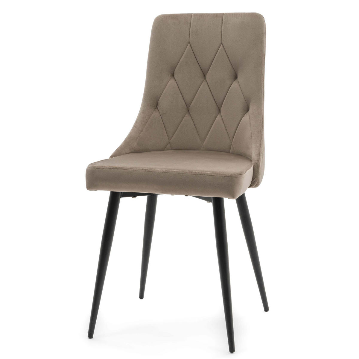 STUHL CAREN gepolstert mit Steppung - dunkelbeige - Samt Velours - Beige/Schwarz, Metall (50/94/65cm) - NEW HOME