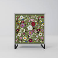 SIDEBOARD WILD GARDEN, Grau, 57,5x42x67,5 cm, Schwarze Metall-Rahmenfüße - Multicolor/Schwarz, Holzwerkstoff/Metall (57.5/67.5/42cm) - SpaceRebels