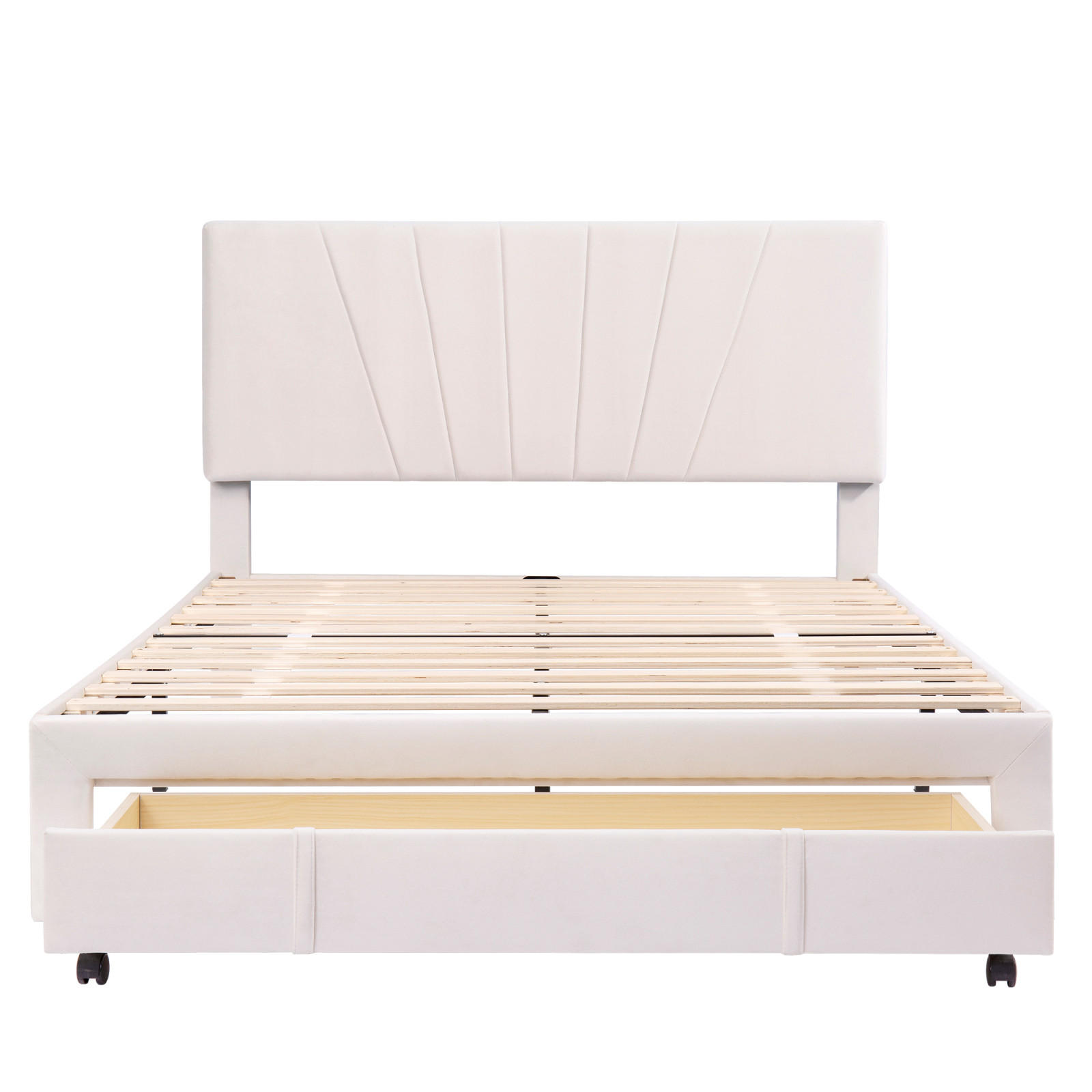 POLSTERBETT 140x200 cm Beige Samt Doppelbett mit Unterzug-Schublade - Beige, Textil (140/200cm) - CASIVA