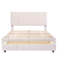 POLSTERBETT 140x200 cm Beige Samt Doppelbett mit Unterzug-Schublade - Beige, Textil (140/200cm) - CASIVA
