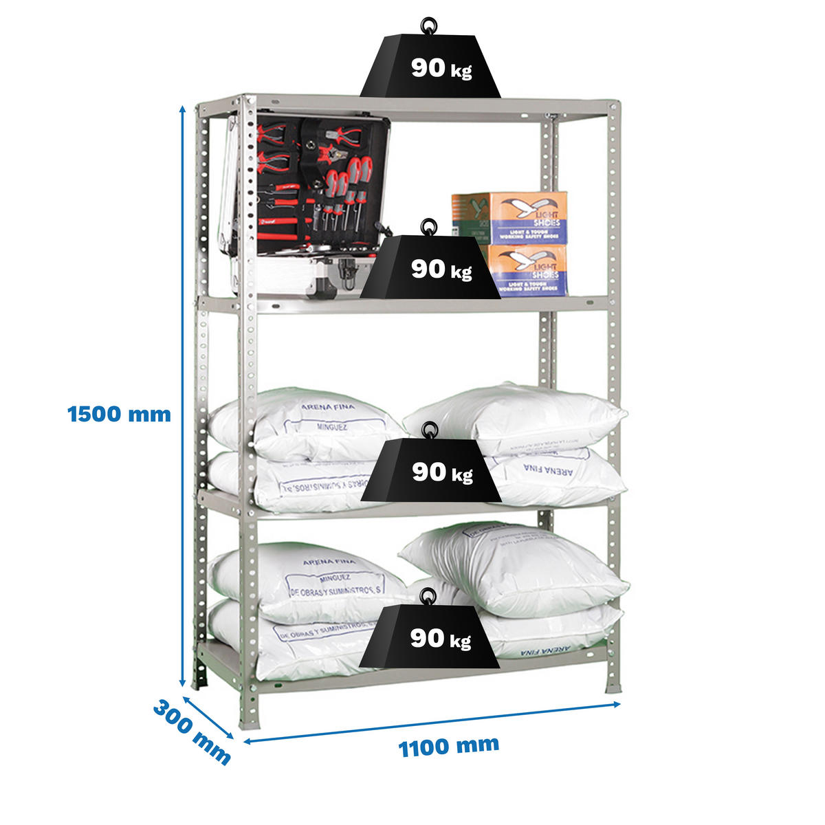 SCHRAUBREGAL PANDA MID | HxBxT 150x110x30cm | Fachlast 90kg | Grau - Grau, Metall (110/150/30cm) - PROREGAL