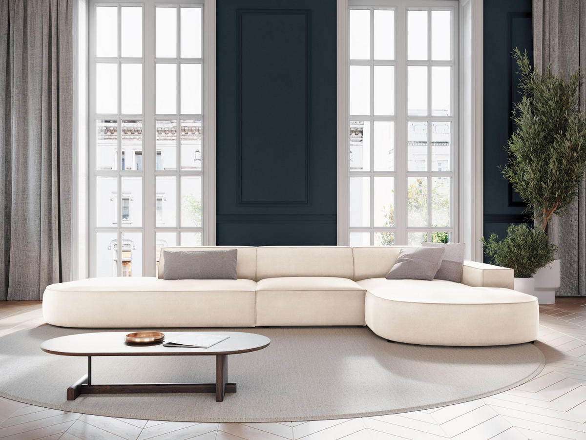 ECKSOFA rechts Jodie aus Samt leichtes beige 4 Sitzplätze - Beige, Textil (166/342cm) - Micadoni