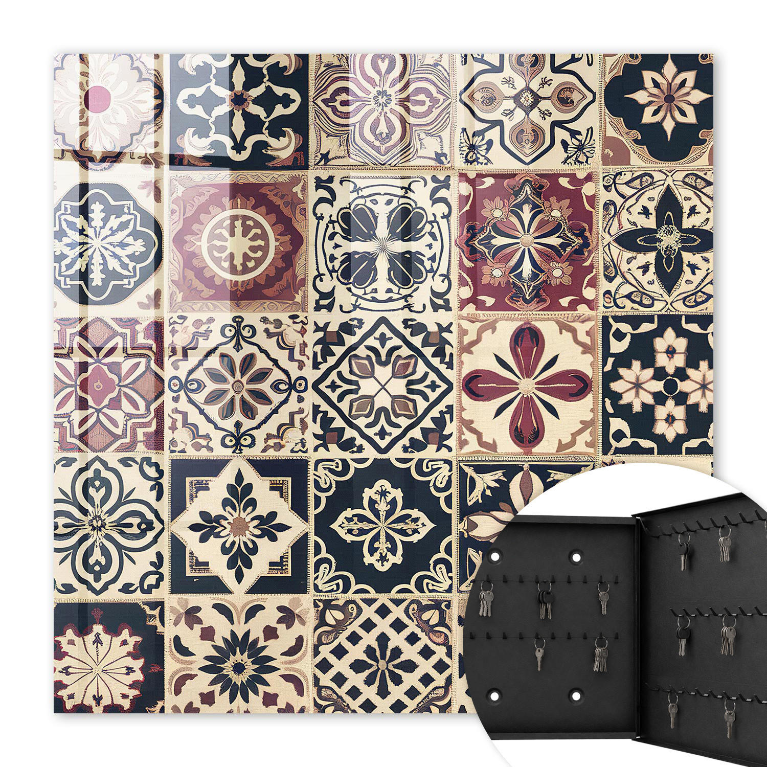 SCHLÜSSELBOX Schwarz 30x30 cm- Türöffnung nach rechts - Klassische Muster - Beige, Metall (30/30/5cm) - TULUP