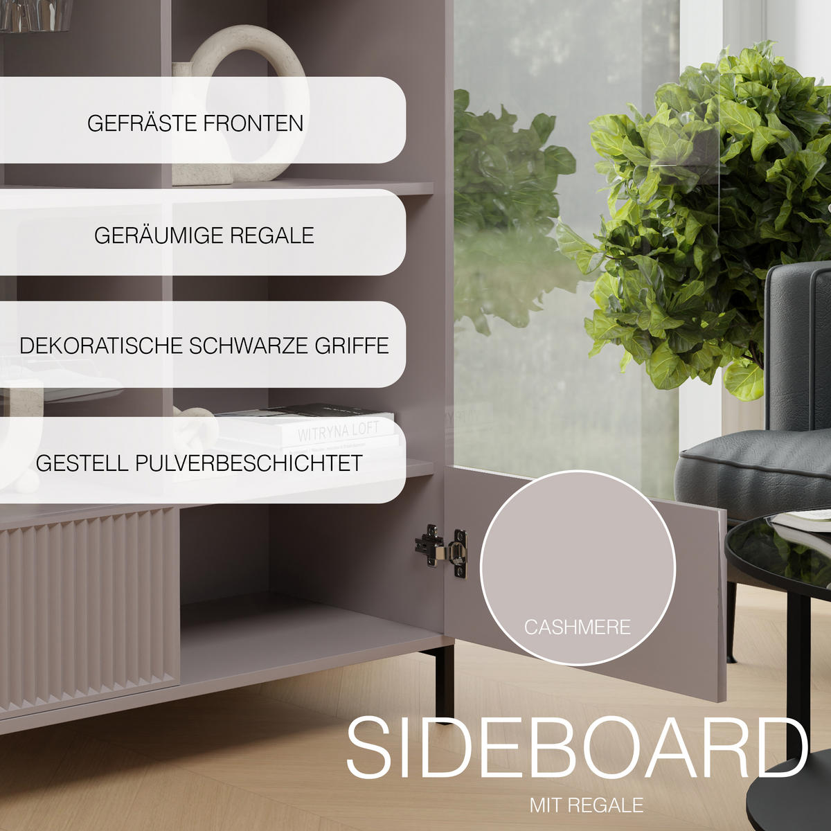 GLASVITRINE groß mit 2 Türen, Beige - Beige, Holzwerkstoff (105/150/41cm) - Idohome