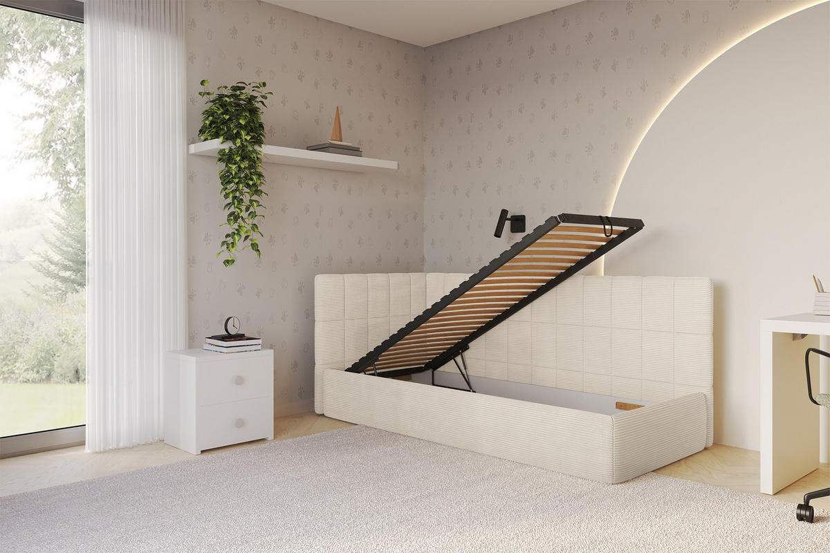 EINZELLBETT Jugendbett mit Bettkasten, Rechts - TULY 100x200 Beige - Kaschmir, Holzwerkstoff/Textil (100/200cm) - ALTDECOR