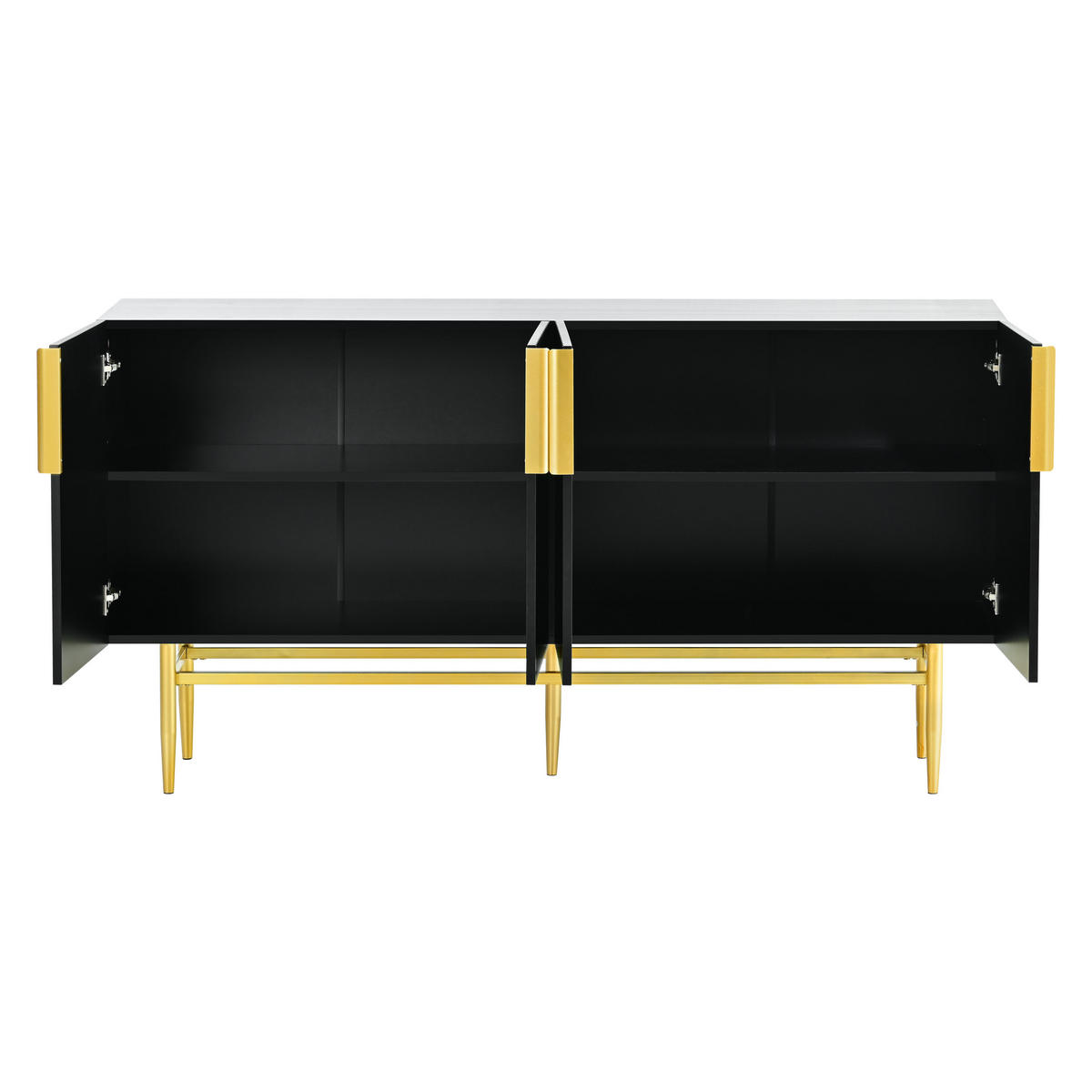 SIDEBOARD mit 4 Türen und Goldakzenten, 152.5/40.5/80cm - Schwarz, Holzwerkstoff (152.5/80/40.5cm) - Urban Meuble