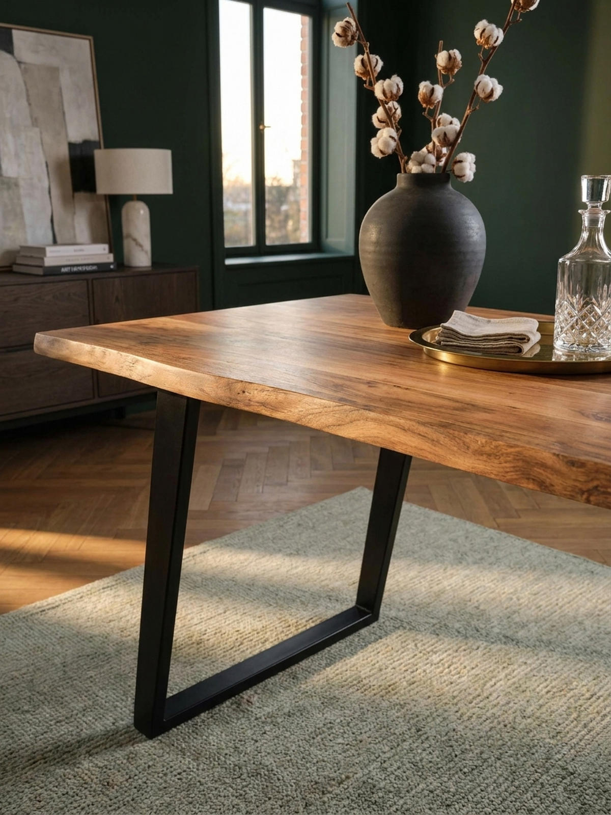 ESSTISCH Massivholz Baumkante Metall U-Gestell Handgefertigt ATOLL, Goldbraun-Schwarz 140x80x76 cm - Schwarz/Braun, Holz/Metall (80/140/76cm) - KADIMA DESIGN
