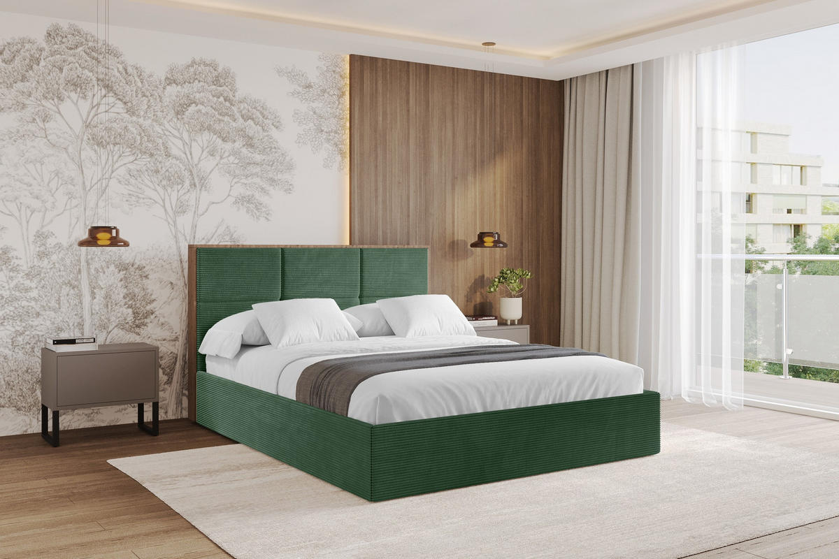 POLSTERBETT mit Bettkasten und Lattenrost, Bett mit Matratze H3/H4 - LILA 140x200 Grün - Olivgrün, Holzwerkstoff/Textil (140/200cm) - ALTDECOR