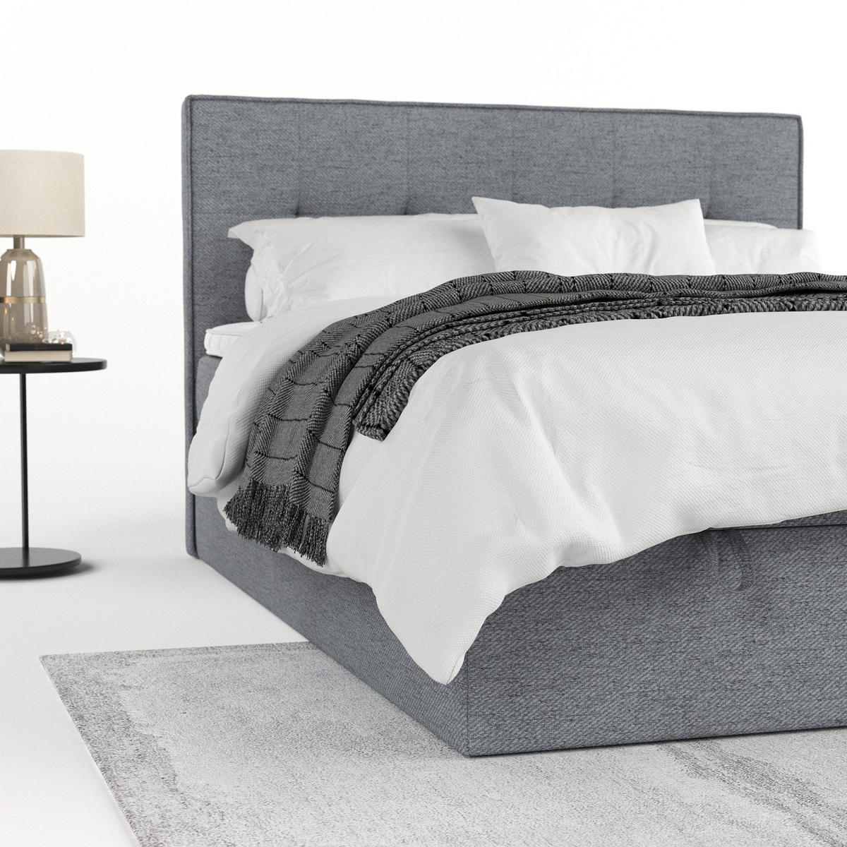 BOXBETT Tivra 200/200 cm Grau im Neve Stoff - Schwarz/Grau, Holz/Holzwerkstoff (200/200cm) - AltaBeds