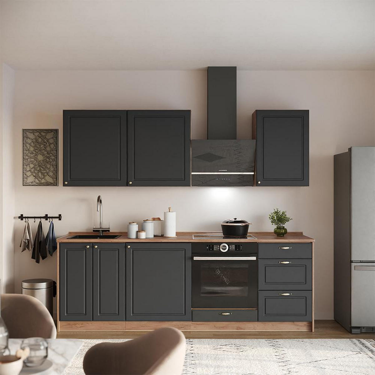 KÜCHENUNTERSCHRANK Fame-Line, Anthrazit-Gold Landhaus/Goldkraft Eiche, 60 cm 1 Tür ohne Arbeitsplatte - Honigeiche/Anthrazit, Holzwerkstoff (60/82/51.6cm) - Vicco