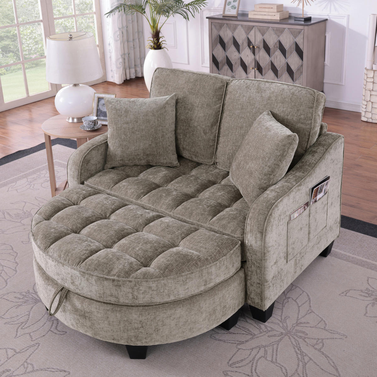 RÉCAMIERE 2-in-1 mit Aufbewahrungshocker ca. 132 x 129 x 93 cm Braun - Braun, Holzwerkstoff (129/93/132cm) - Meubliv