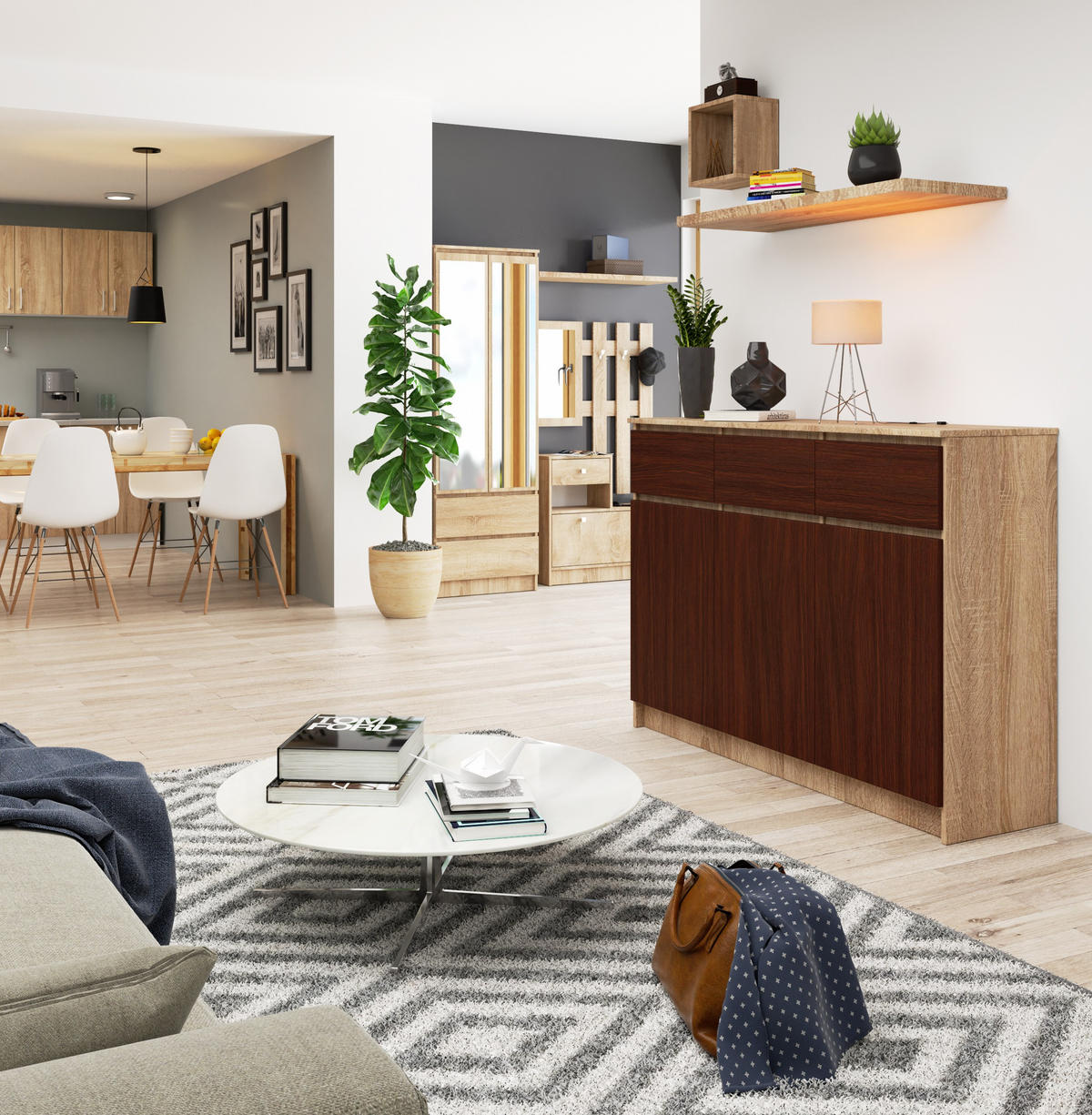 KOMMODE Eiche Sonoma, Dunkelbraun 99/138/40 - Dunkelbraun, Holzwerkstoff (138/99/40cm) - RAUMHIRSCH FURNITURE