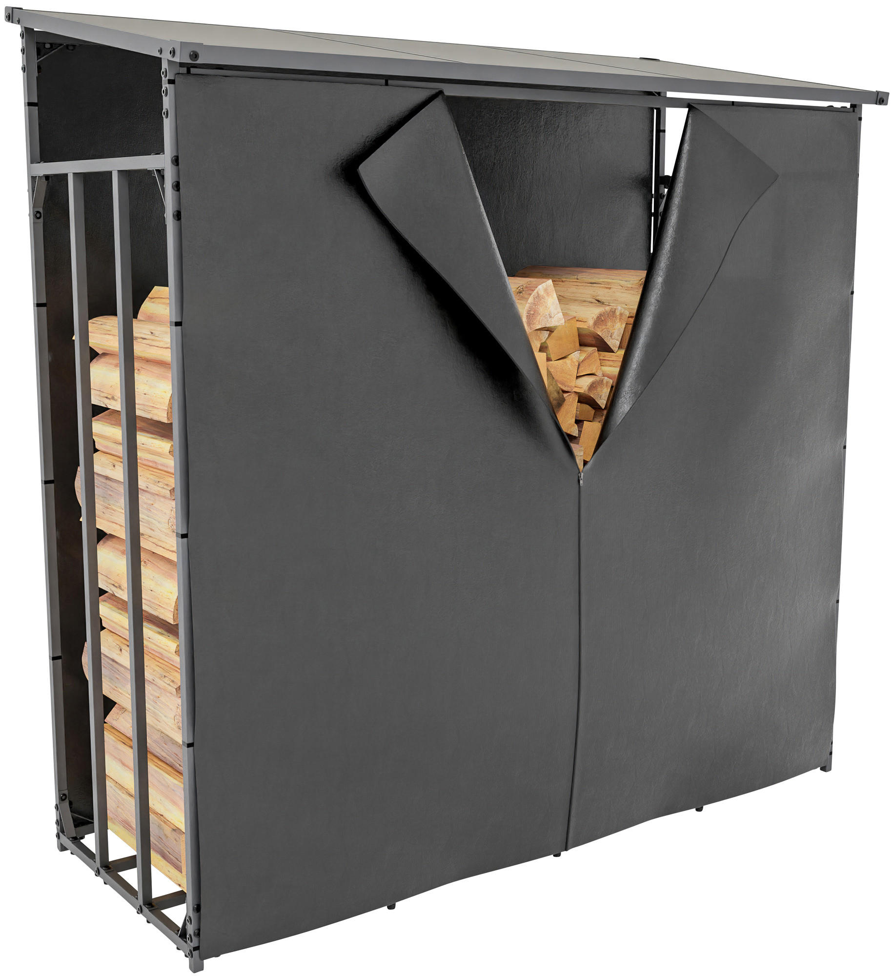 KAMINHOLZREGAL 165/70/165 cm Metall anthrazit - Anthrazit/Schwarz, Metall (165/165/70cm) - CLP