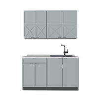 SINGLEKÜCHE Fame-Line Hellblau-grau/Anthrazit 140 cm, AP Marmor - Anthrazit/Blaugrau, Holzwerkstoff (140/81.6/60cm) - Vicco