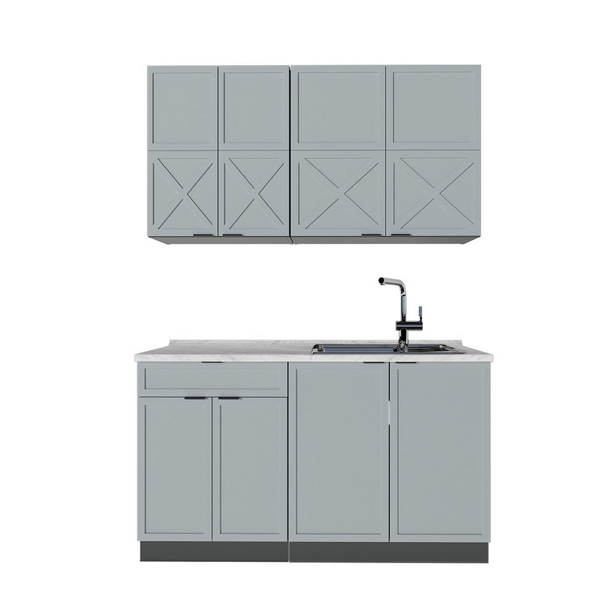 SINGLEKÜCHE Fame-Line Hellblau-grau/Anthrazit 140 cm, AP Marmor - Anthrazit/Blaugrau, Holzwerkstoff (140/81.6/60cm) - Vicco