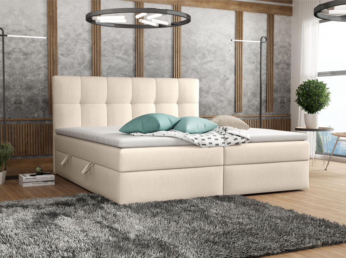 BOXBETT Doppelbett Corino Beige 140x200 cm - Beige, Naturmaterialien (200/144/103cm)