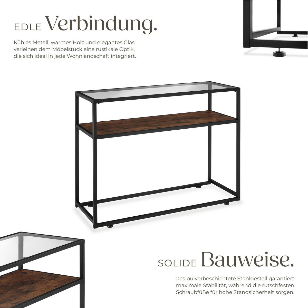 KONSOLENTISCH Kilkenny,100 x 41 x 80,5 cm,Industrial Holz dunkel, rustikal - Rostfarben, Holzwerkstoff (100/41/80.5cm) - tectake