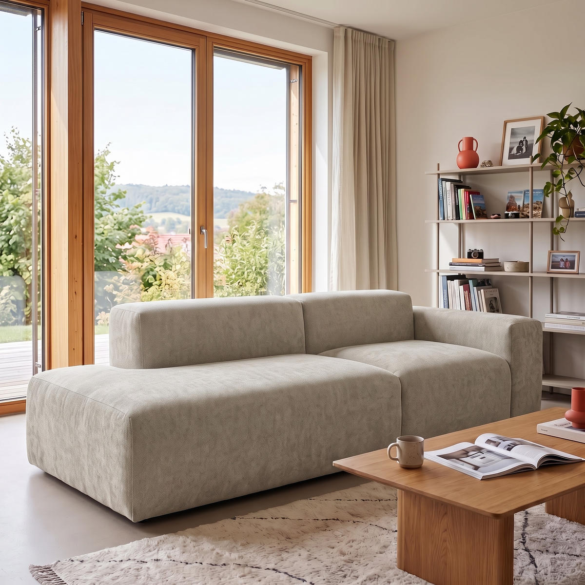 3-SITZER modulares Sofa HEAVEN SET 1 Links, Breite 255 cm Webstoff Olivgrün - Schwarz/Olivgrün, Holz/Kunststoff (255/71/102cm) - Muffo